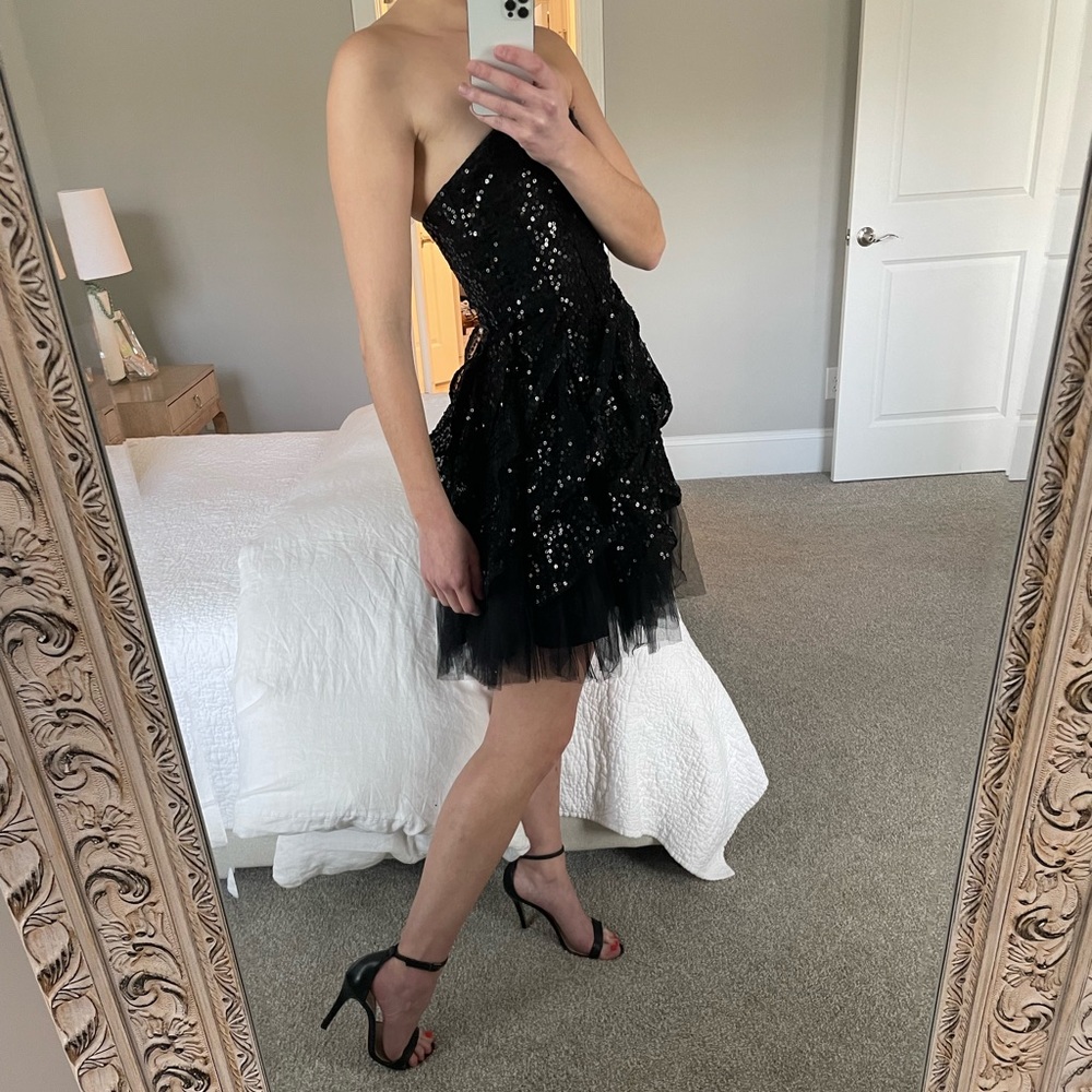 Betsey Johnson Black Sequin and Tulle Cocktail Dress